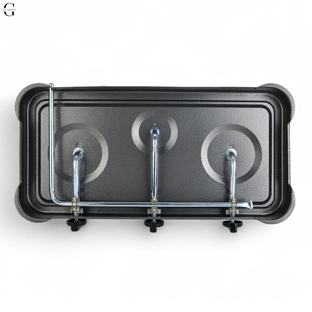 Газовая плита Domotec(Grey) — 3 конфорки, для баллонного газа, без крышки